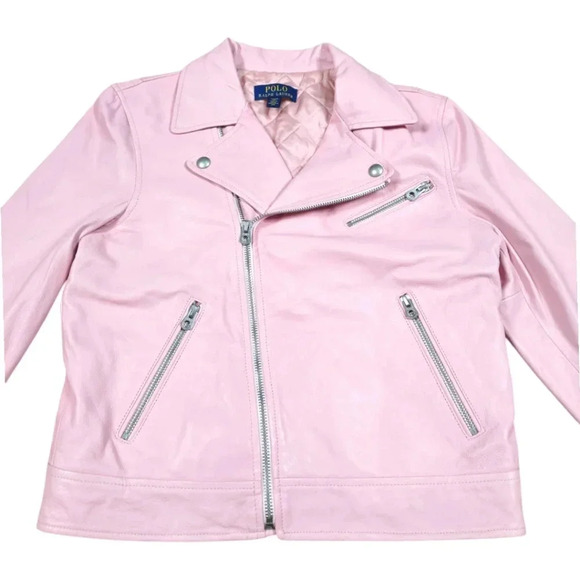 POLO RALPH LAUREN LAMB LEATHER MOTO ZIP UP JACKET GIRLS - Picture 2 of 11